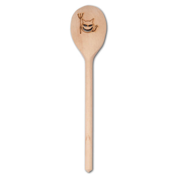 Kochlöffel, oval, mit Motiv Teufelchen Gesicht, aus Holz 30 cm