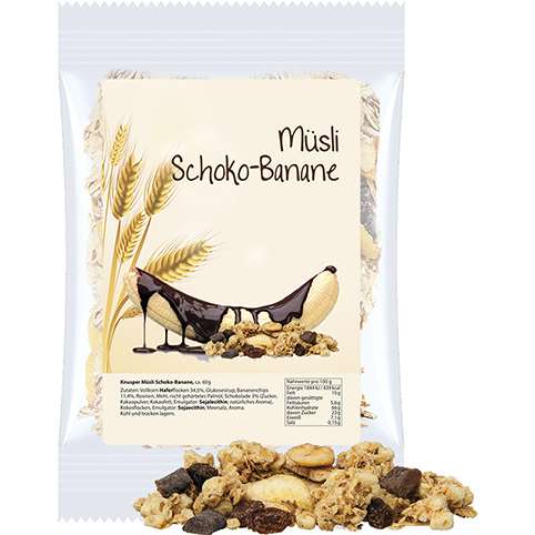 Müsli Knusper Banane-Schoko, ca. 60g, Express Maxi-Tüte mit Etikett