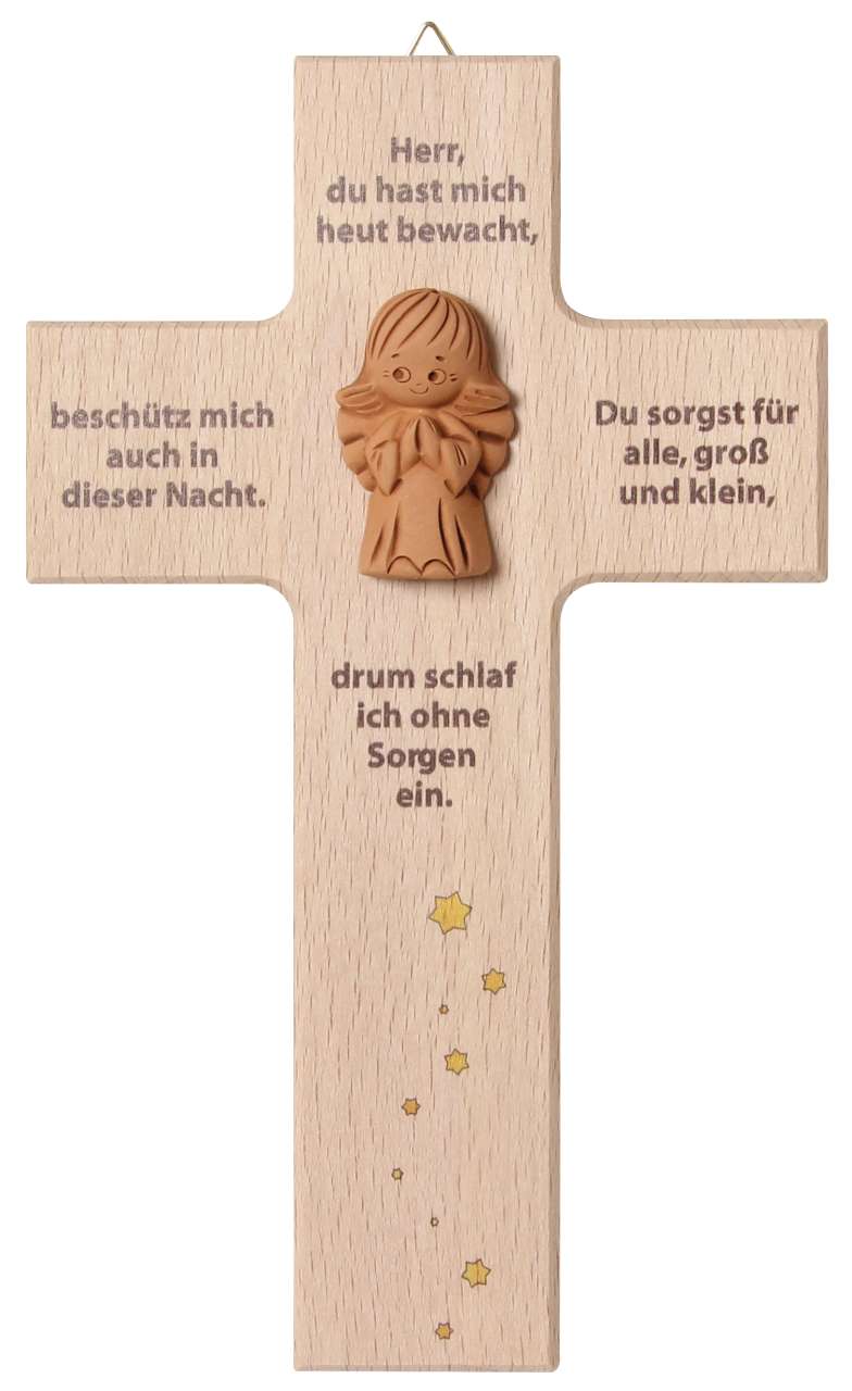 Holzkreuz mit Engel und Spruch 12 x 20cm