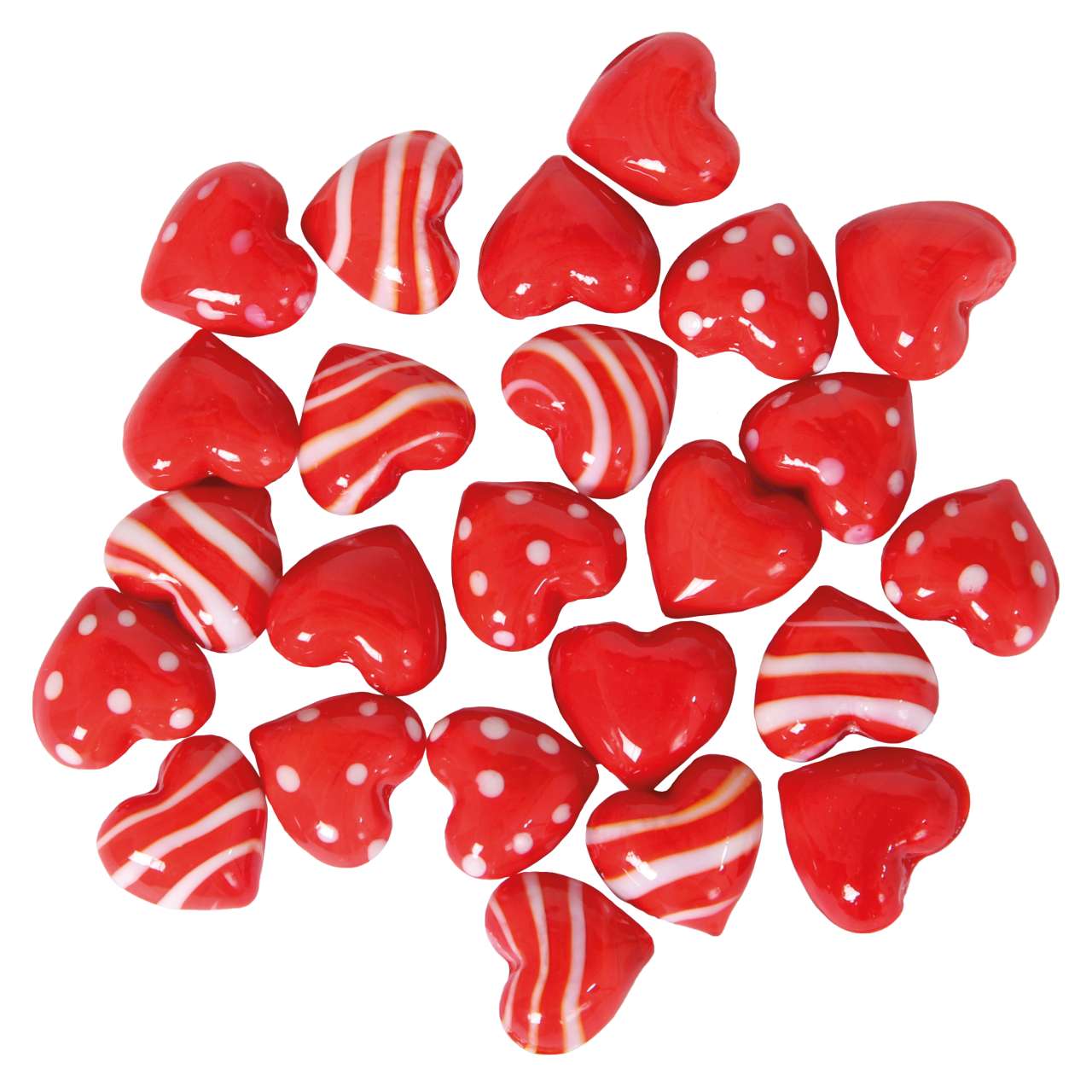 Glas-Herzen rote Designs gemischt, 24-tlg.