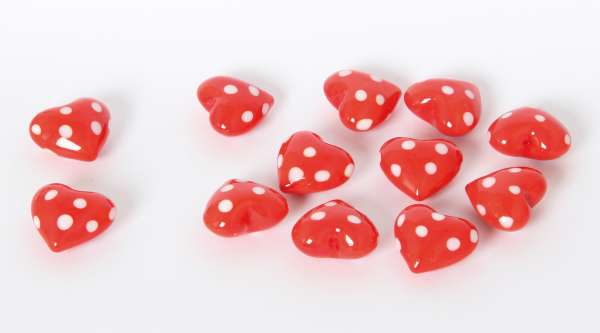 Glas-Herzen rot / weiß, klein, 12-tlg.