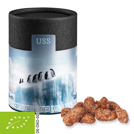 Bio Feuergebrannte Mandeln, ca. 80g, Kraftpapierdose Midi schwarz