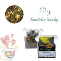 Kompostierbarer Zellglas-Beutel, Geprägtes Verschluss-Siegel aus Zuckerrohrpapier. Komplett abbaubar. Inhalt 60 g