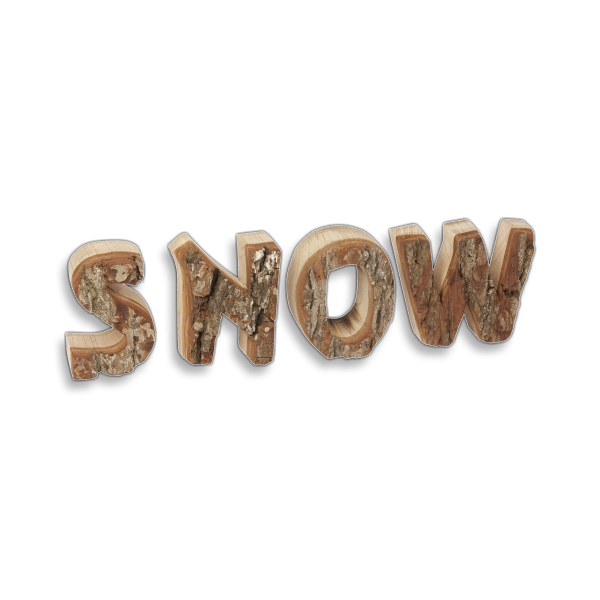 Deko Schrift Buchstaben 'SNOW' mit Rinde aus Holz 25 cm