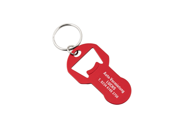 Einkaufswagen-Chip/Schlüsselanhänger Aluminium als Werbeartikel bedrucken -  Farbe: Rot