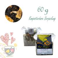 Kompostierbarer Zellglas-Beutel, Geprägtes Verschluss-Siegel aus Zuckerrohrpapier. Komplett abbaubar. Inhalt 60 g