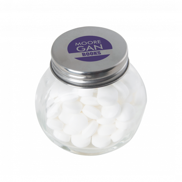 Bonbonglas mini gefüllt mit ca. 40 gr. Mints mit farbigem Deckel