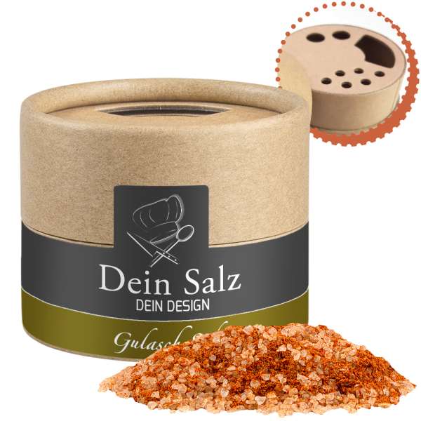 Gulasch Schaschlik Salz, ca. 55g, Biologisch abbaubarer Eco Pappstreuer Mini