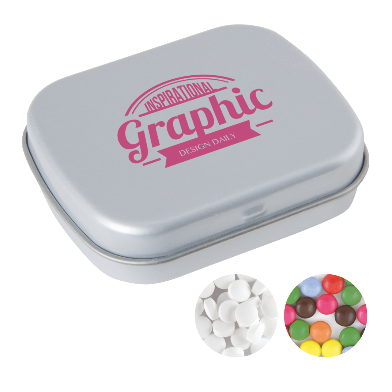 Scharnierblechdose mit ca. 25 gr. Minties TAMPONDRUCK