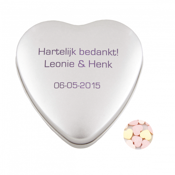 Blechdose Herz silber mit ca. 80 gr. Zuckerherzchen