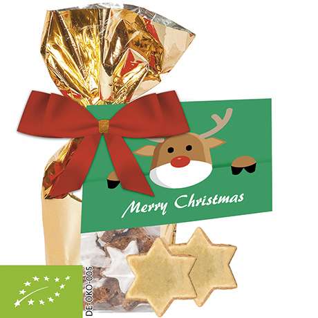 Bio Zimtsterne, ca. 100g, Goldfolienbeutel mit Werbekarte