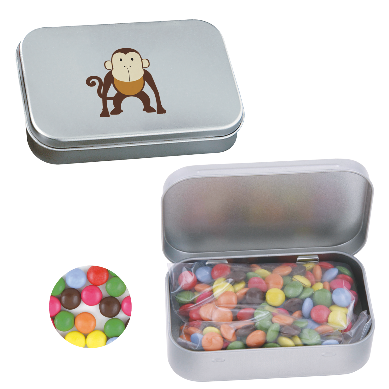 Blechdose mit Scharnier mit ca. 50 gr. Schokocarletties