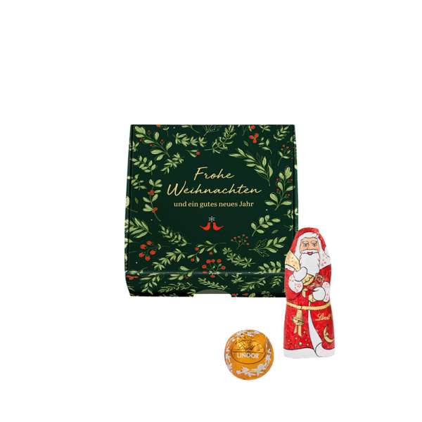 4 Lindt LINDOR Mini Kugeln 18g und 1 Lindt-Weihnachtsmann 10g in Klappbox S, Weihnachten