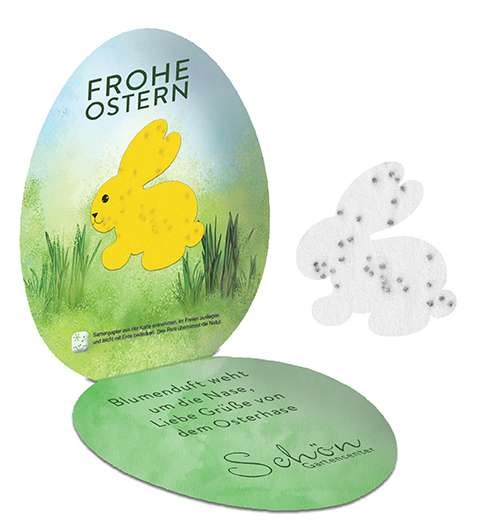 Samenpapier in Klappkärtchen Ei