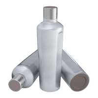 Flasche silber, Deckel braun, Boden braun