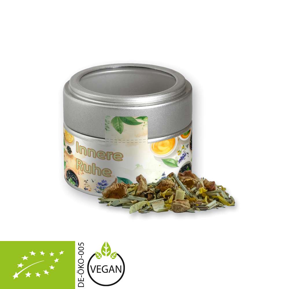 Bio Kräutertee Seelenwohl, ca. 17g, Metalldose Mini mit Sichtfenster silber