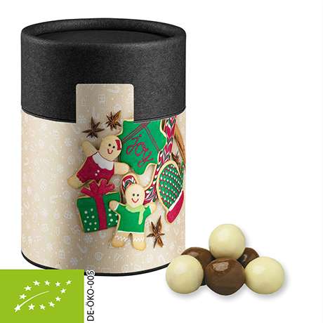 Bio Knusperkugeln-Mix, ca. 50g, Kraftpapierdose Midi schwarz