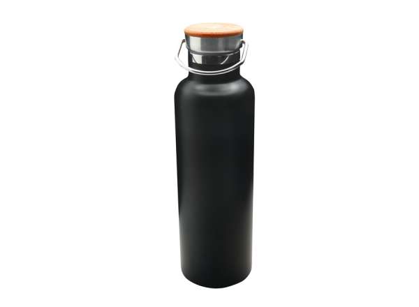Doppelwandige Flasche 'Arima', schwarz, Bambusdeckel