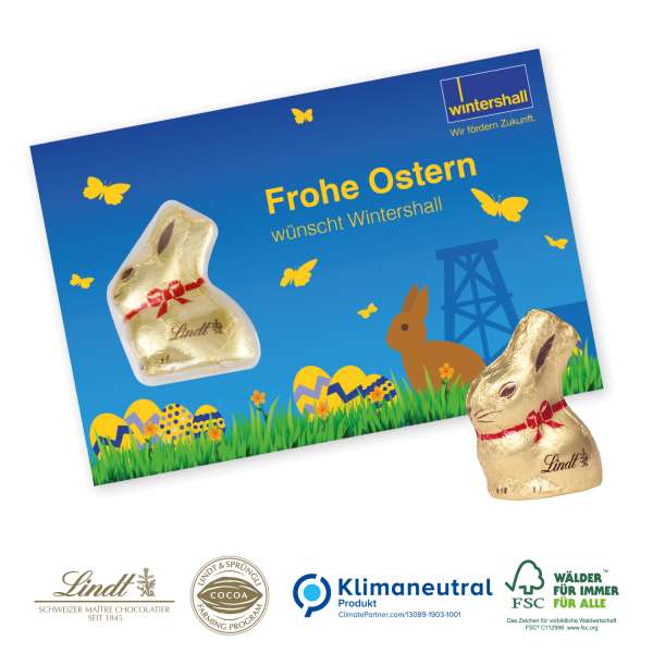 Promotion-Card Karte mit Goldhase von Lindt, Klimaneutral, FSC®