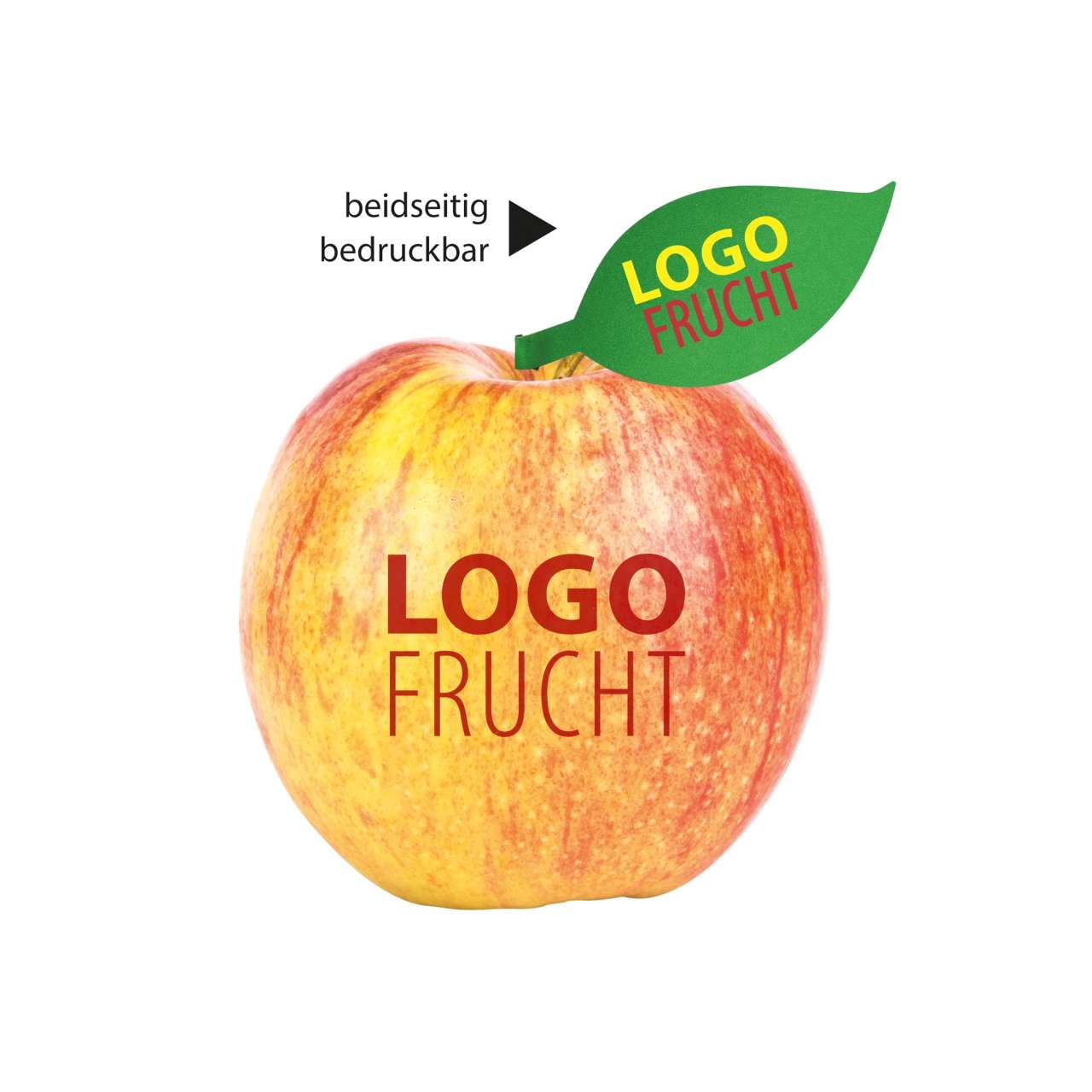 LogoFrucht Apfel rot mit Apfelblatt 4c
