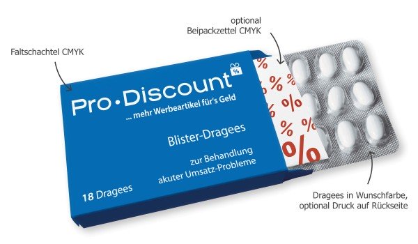 18er-Blister-Dragee Bonbons in Tablettenoptik