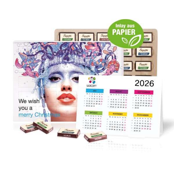 "2 in 1" Marken-Adventskalender Sarotti mit Jahresplaner, Inlay aus Papier