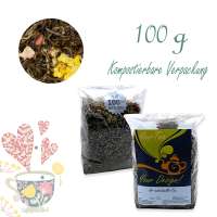 Kompostierbarer Zellglas-Beutel, Geprägtes Verschluss-Siegel aus Zuckerrohrpapier. Komplett abbaubar. Inhalt 100 g