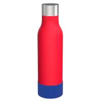 Flasche rot, Hülle blau