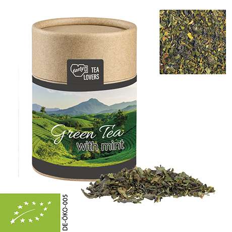 Bio Grüner Tee mit Minze, ca. 30g, Biologisch abbaubare Eco Pappdose Midi