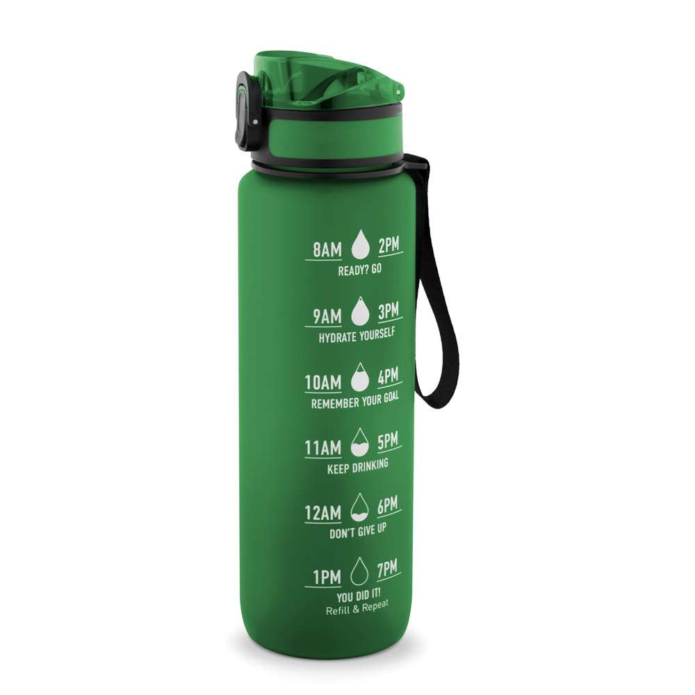 ERIKSSON Flasche aus recyceltem PET (100 % rPET) mit motivierenden Sprüchen und Zeitmarkierungen, di