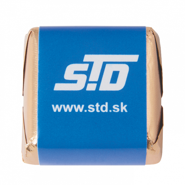 Schokoladen-Praline ca. 17 gr. Goldfolie 4-c-Druck auf Wickel