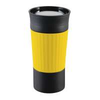 Becher schwarz, Hülle gelb