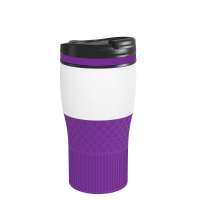 Becher weiß, Ring lila, Hülle lila