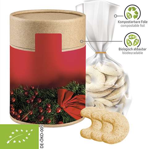 Bio Vanillekipferl, ca. 100g, Beutel in biologisch abbaubare Eco Pappdose Maxi