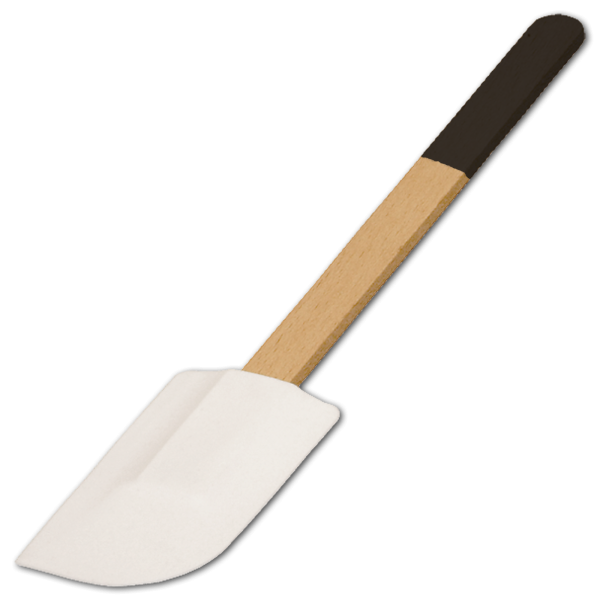 Teigschaber, breit, mit farbigem Griff, schwarz, aus Holz 28 cm