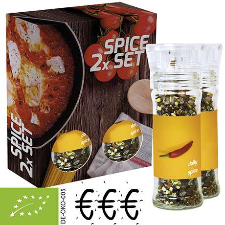 Verschiedene Gewürzmischungen Bio und nicht Bio (Kategorie 3), 70-160g, 2er Set Glas mit Kunststoffm