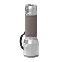 Taschenlampe silber, Ring braun, Hülle braun