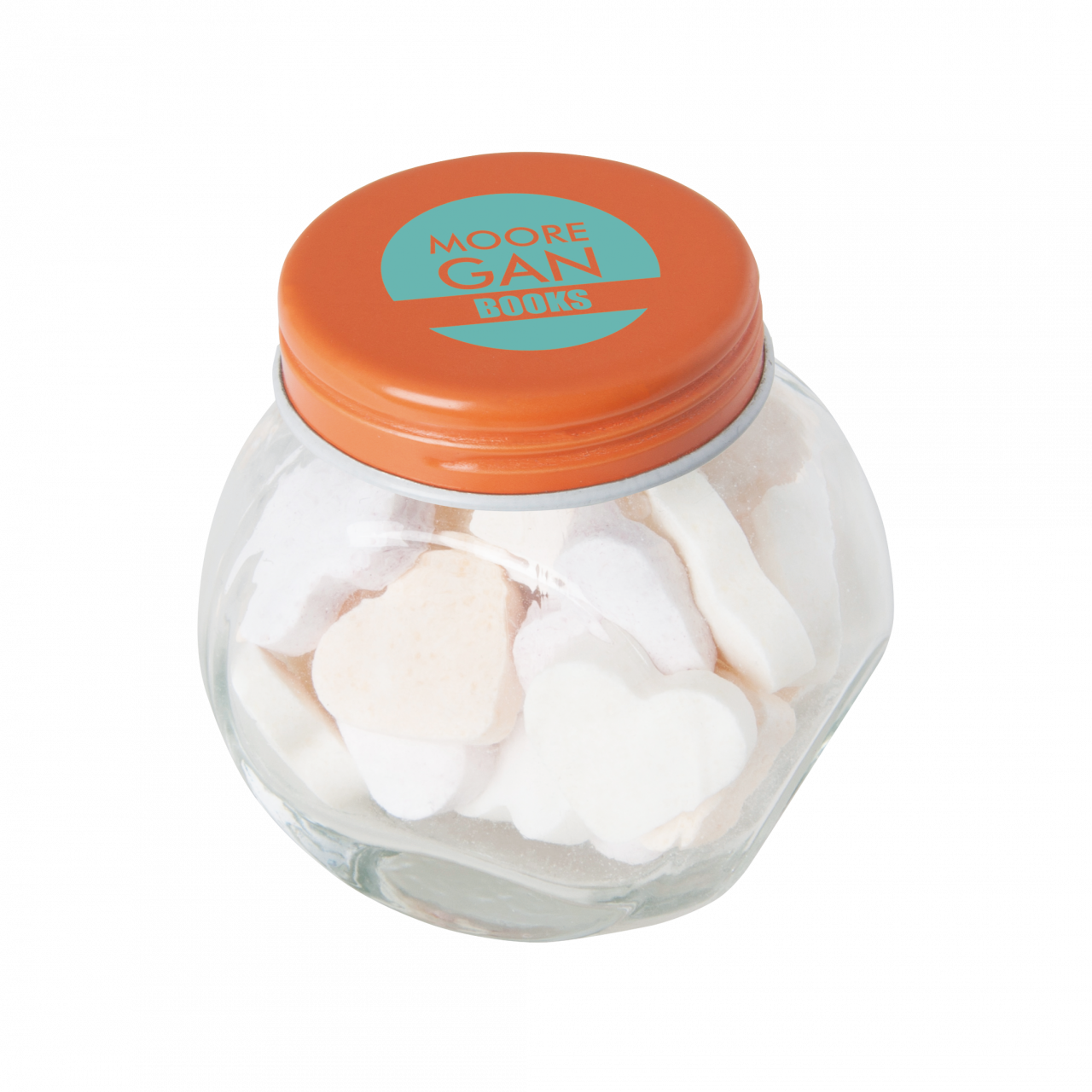 Bonbonglas mini gefüllt mit ca. 40 gr. Fruchtherzchen mit farbigem Deckel