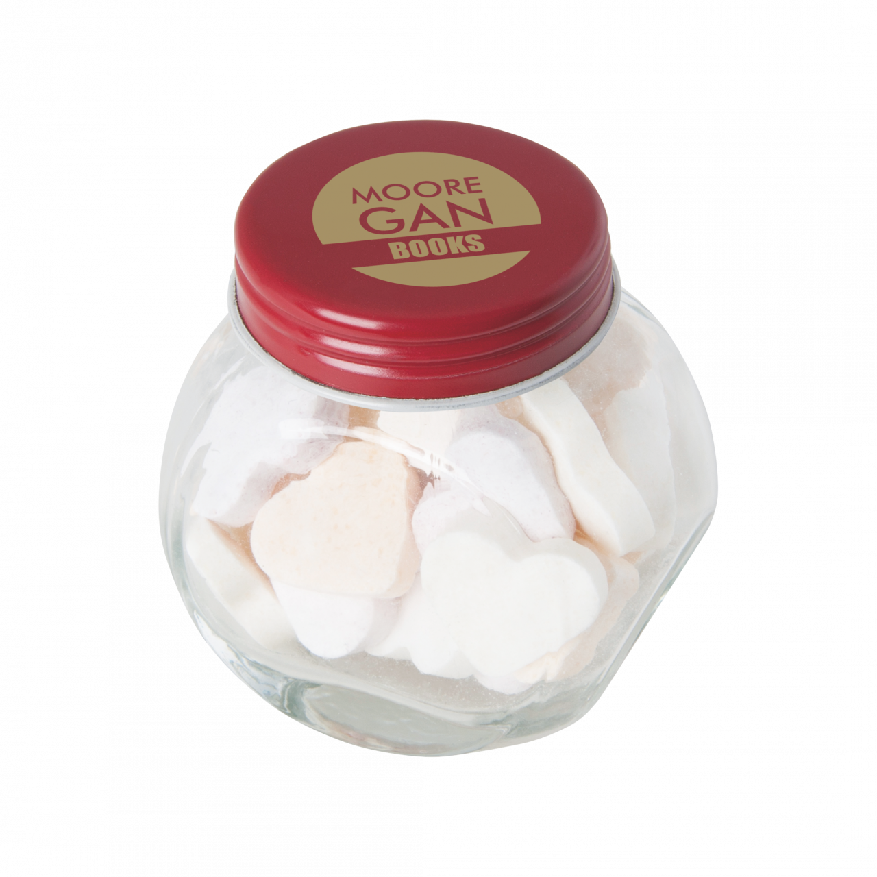 Bonbonglas mini gefüllt mit ca. 40 gr. Fruchtherzchen mit farbigem Deckel