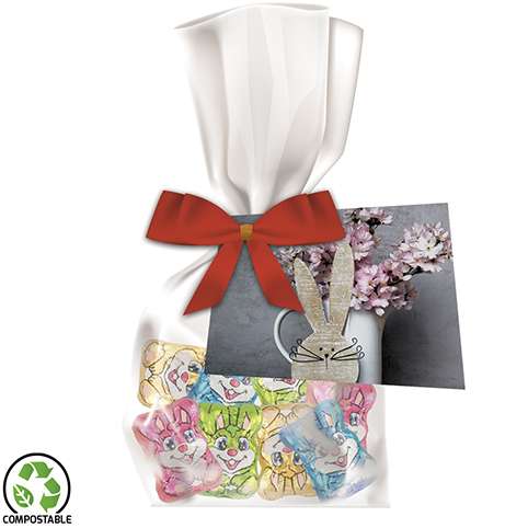 Schoko-Hasen Mix, ca. 24g, Express Flachbeutel mit Schleife mit Werbekarte