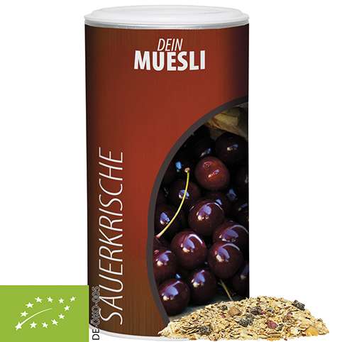 Bio Müsli Sauerkirsche, ca. 150g, Pappdose Medium