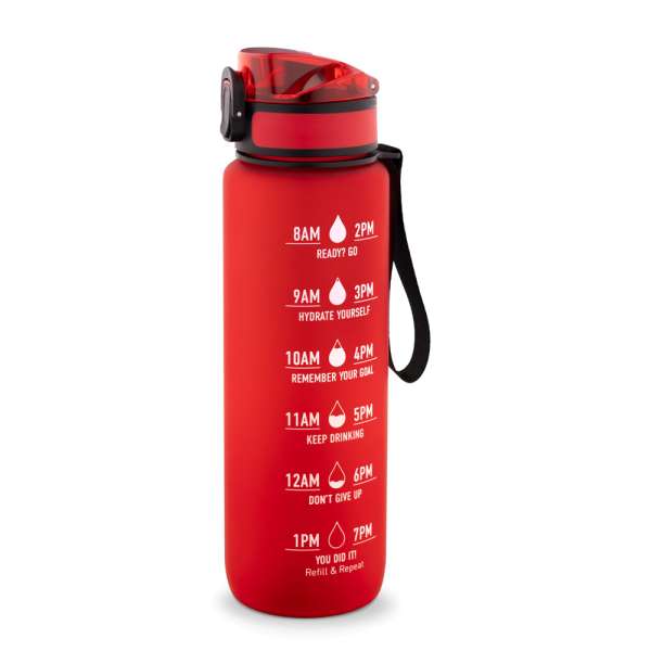 ERIKSSON Flasche aus recyceltem PET (100 % rPET) mit motivierenden Sprüchen und Zeitmarkierungen, di