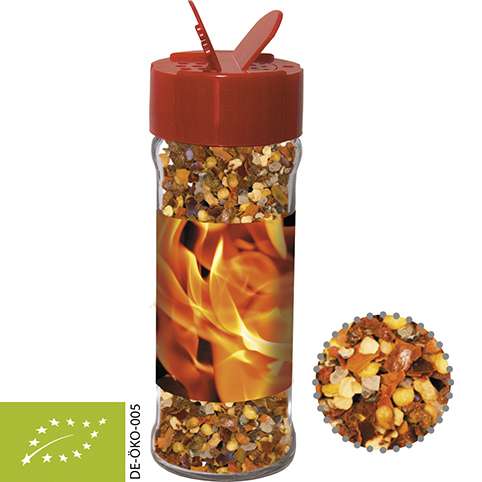 Bio Gewürzmischung Feuer und Flamme, ca. 45g, Glas mit Streuaufsatz