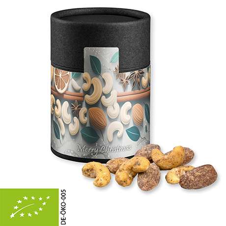 Bio Zimt-Mandel Vanille-Cashew Mix, ca. 80g, Kraftpapierdose Midi schwarz
