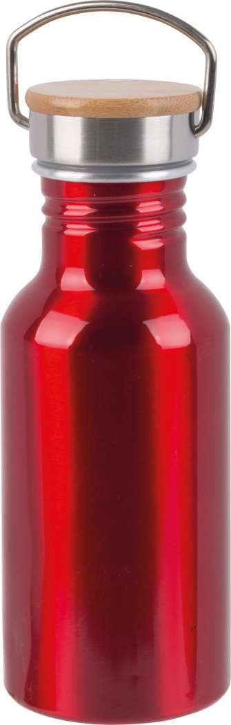 Aluminium Trinkflasche ECO TRANSIT: einwandig, Bambus-Deckel mit sicherem Schraubverschluss und Trag