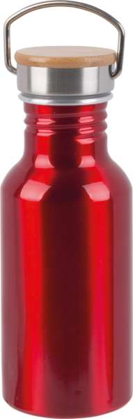 Aluminium Trinkflasche ECO TRANSIT: einwandig, Bambus-Deckel mit sicherem Schraubverschluss und Trag