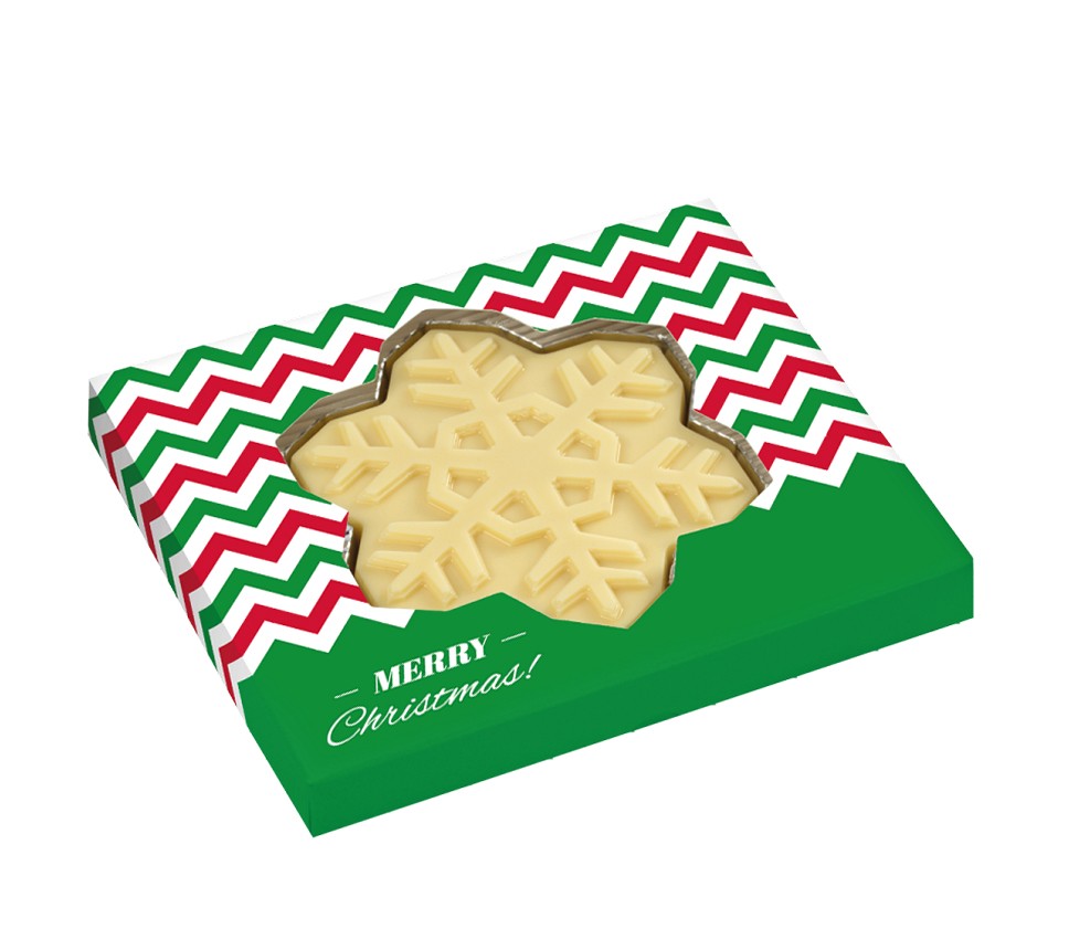 Schokoladen-Schneeflocke in bedrucktem Schuber