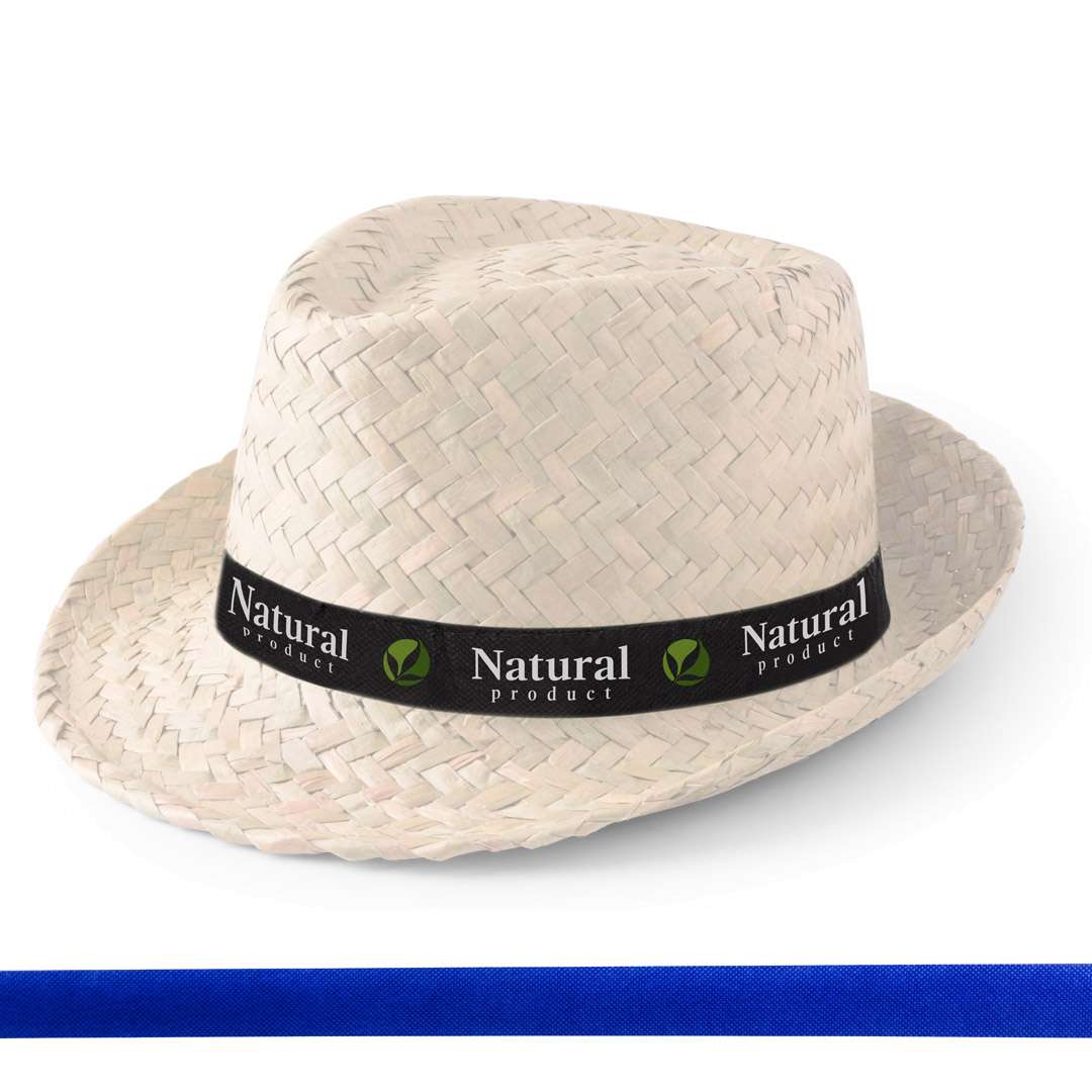 Strohhut Zelio (weiss) mit bedrucktem Hutband