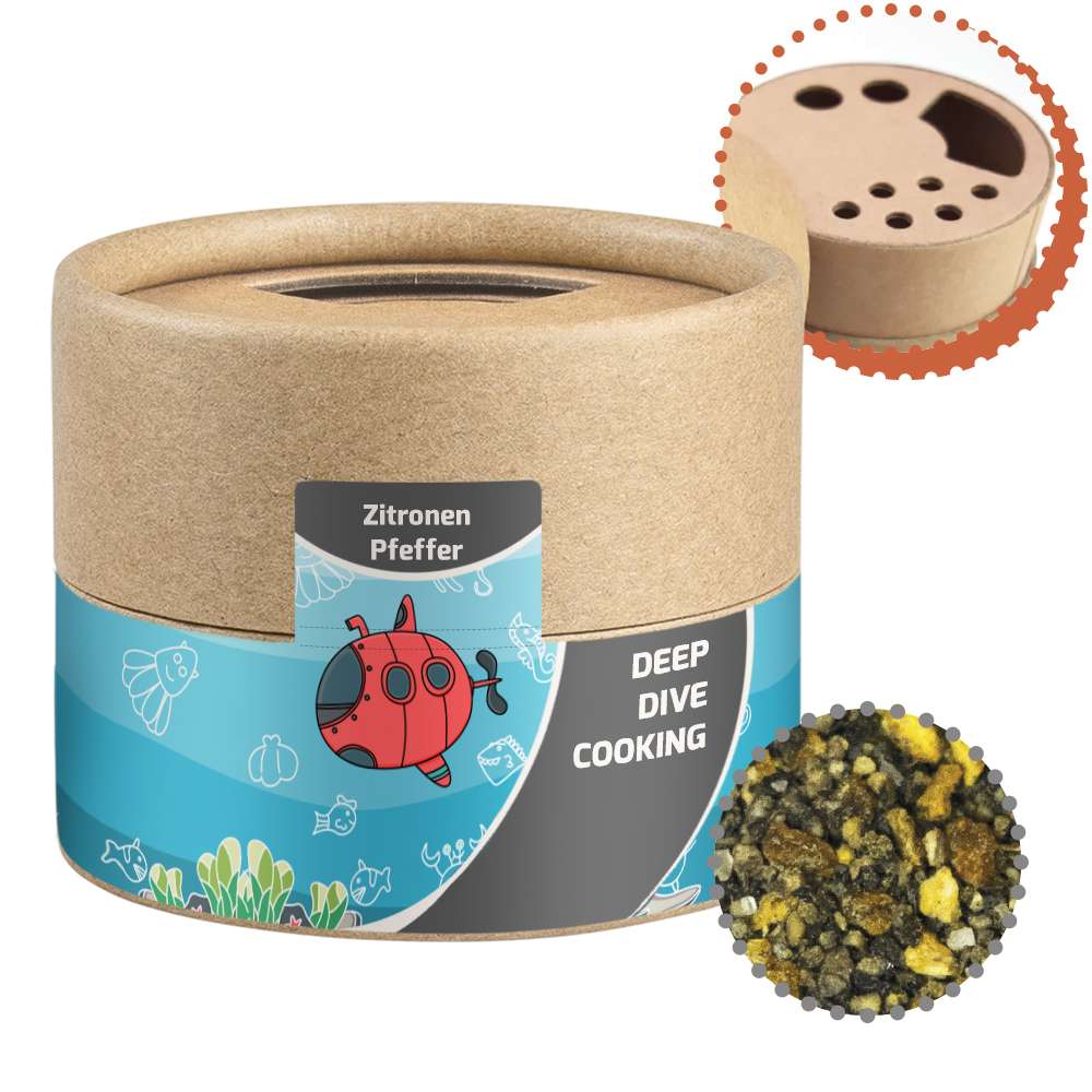 Gewürzmischung Zitronen-Pfeffer, ca. 40g, Kraftpapierstreuer Mini