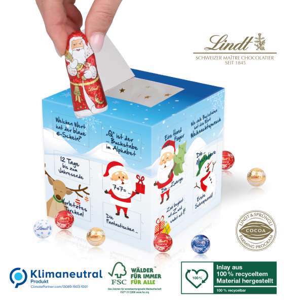 Adventskalender "Cube" Organic mit Lindt Weihnachtsmann, Klimaneutral, FSC®